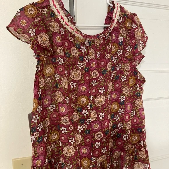 Floral Pink Blouse with Lace Trim NWTS - Picture 8 of 11